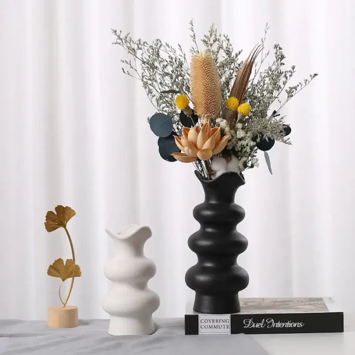 Rippled Ceramic Vase – Modern Nordic Wavy Edge Flower Vase for Minimalist & Boho Home Decor - Image 8