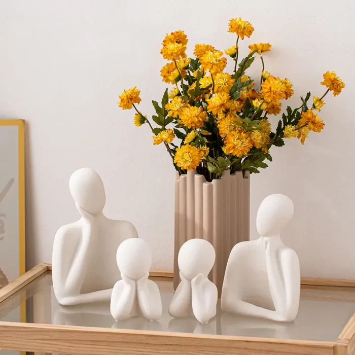 Home Decor Abstract Family Statue Set – Modern White Ceramic Figurines for Interior Decoration (Set of 4) - Image 3