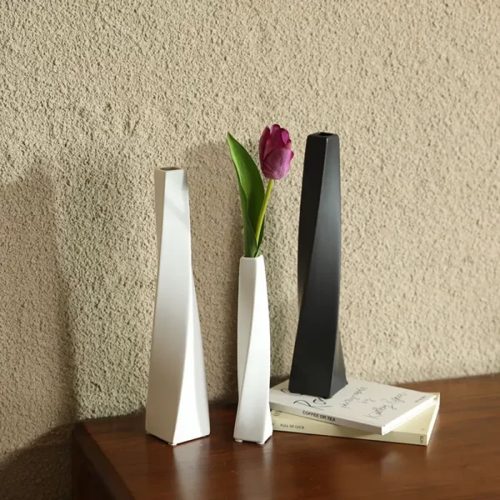 White Ceramic Vase Set of 2 – Nordic Minimalist Round & Arched Vases for Pampas Grass, Flowers, and Modern Boho Home Decor - Image 5