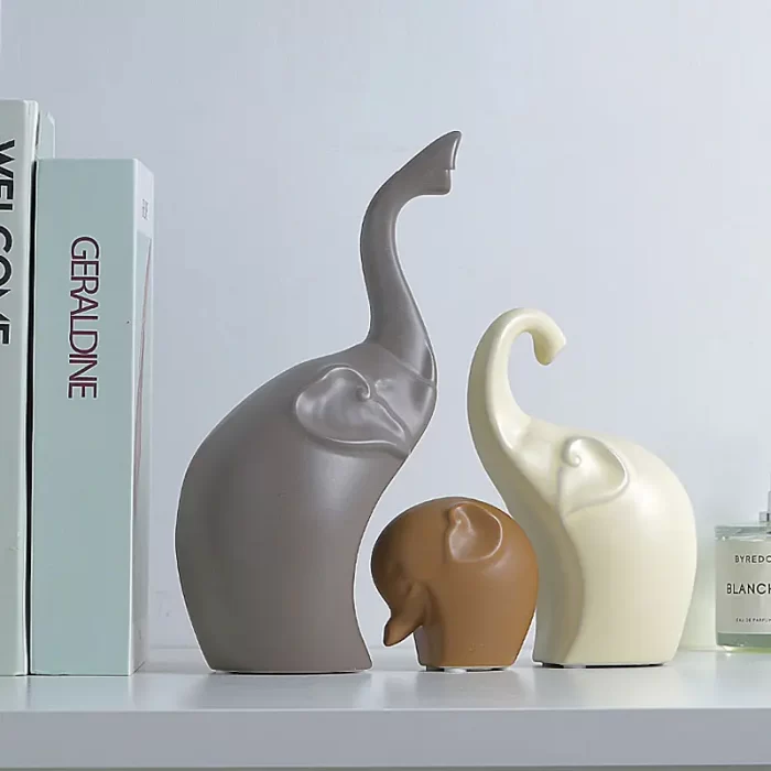 Elephant Family Ceramic Figurine Set – Modern Minimalist Home Decor Ornaments for Living Room, Shelf, or Gift (Set of 3) - Image 7