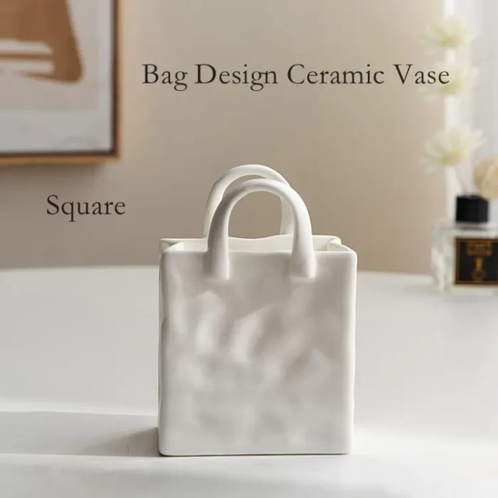 Handbag-Shaped Ceramic Vase – Modern White Porcelain Flower Vase for Tabletop Decor, Makeup Brush Holder, or Dried Flower Arrangement - Image 6