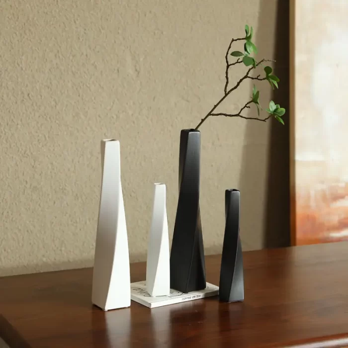 White Ceramic Vase Set of 2 – Nordic Minimalist Round & Arched Vases for Pampas Grass, Flowers, and Modern Boho Home Decor