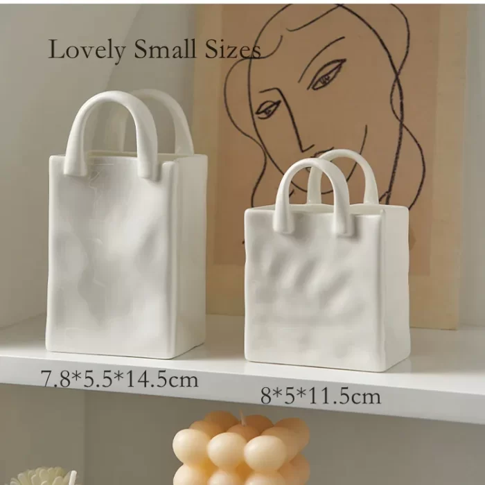 Handbag-Shaped Ceramic Vase – Modern White Porcelain Flower Vase for Tabletop Decor, Makeup Brush Holder, or Dried Flower Arrangement - Image 7