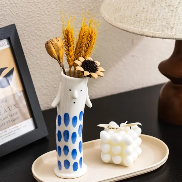 Cute Cartoon Figure Ceramic Vase – Handmade Face Design Vases for Home Decor, Dry Flowers & Tabletop Display - Image 4