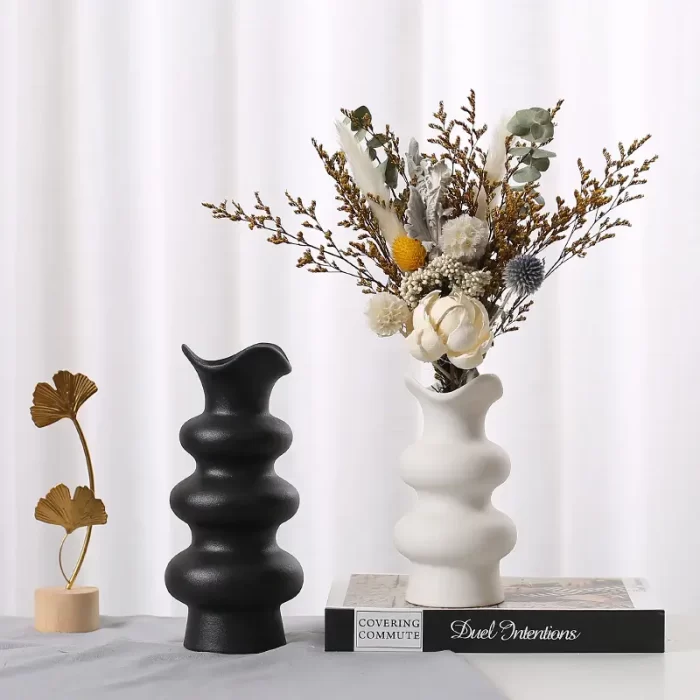 Rippled Ceramic Vase – Modern Nordic Wavy Edge Flower Vase for Minimalist & Boho Home Decor - Image 2