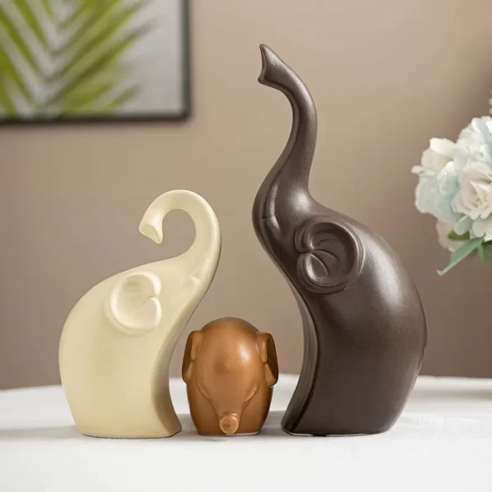Elephant Family Ceramic Figurine Set – Modern Minimalist Home Decor Ornaments for Living Room, Shelf, or Gift (Set of 3) - Image 8