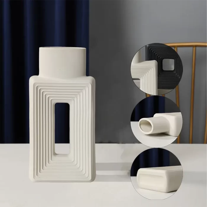 Modern Square Hollow Ceramic Vase – Minimalist Nordic Boho Style for Living Room, Shelf, Table, and Wedding Decor - Image 9