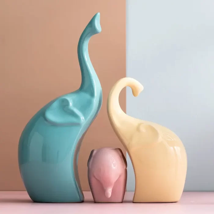 Elephant Family Ceramic Figurine Set – Modern Minimalist Home Decor Ornaments for Living Room, Shelf, or Gift (Set of 3) - Image 9