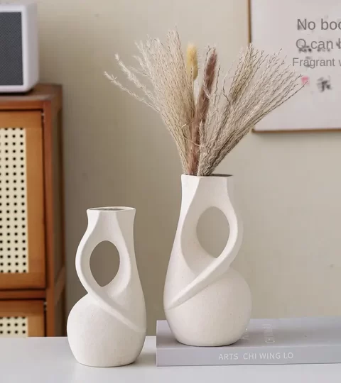 Modern Abstract Ceramic Vase – Sculptural Minimalist Matt Finish Vase for Home Living Room, Table, Office & Shelf Decor