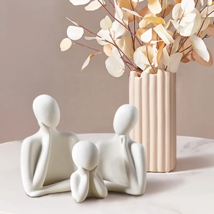 Home Decor Abstract Family Statue Set – Modern White Ceramic Figurines for Interior Decoration (Set of 4) - Image 4