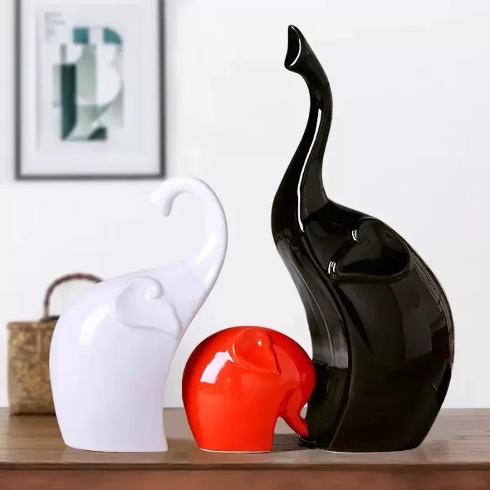 Elephant Family Ceramic Figurine Set – Modern Minimalist Home Decor Ornaments for Living Room, Shelf, or Gift (Set of 3) - Image 2