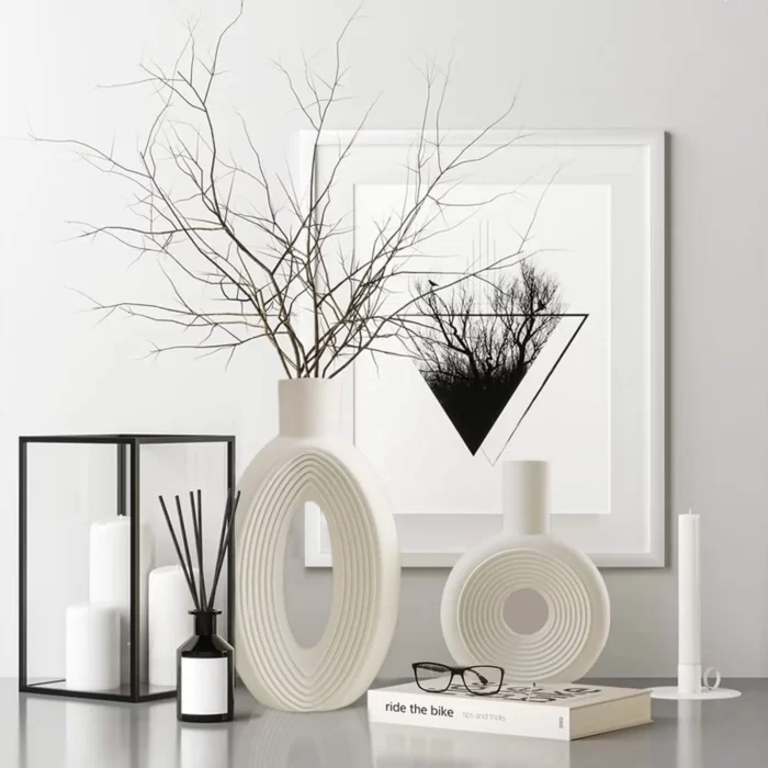 White Ceramic Ring Vase – Boho Nordic Style Decorative Flower Vase for Living Room or Table - Image 2