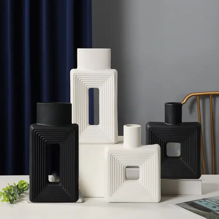 Modern Square Hollow Ceramic Vase – Minimalist Nordic Boho Style for Living Room, Shelf, Table, and Wedding Decor - Image 12