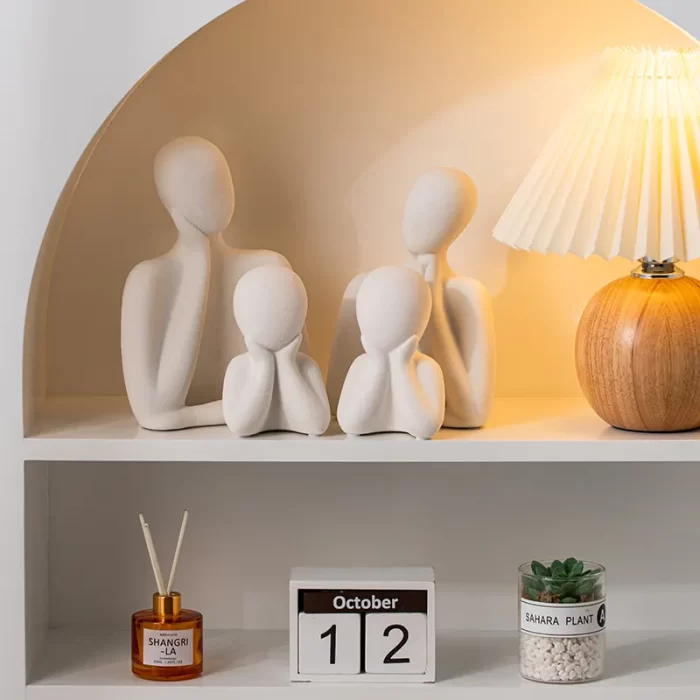 Home Decor Abstract Family Statue Set – Modern White Ceramic Figurines for Interior Decoration (Set of 4) - Image 2