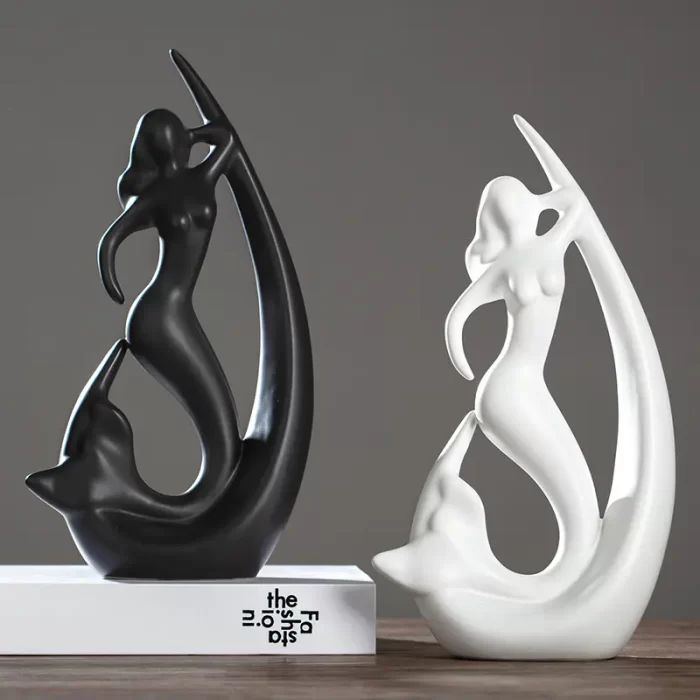Elegant Mermaid Ceramic Statue for Home Decor | Abstract Figurine for Living Room, Shelf & Tabletop - Image 2