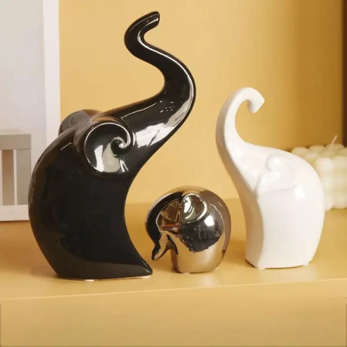 Elephant Family Ceramic Figurine Set – Modern Minimalist Home Decor Ornaments for Living Room, Shelf, or Gift (Set of 3) - Image 10