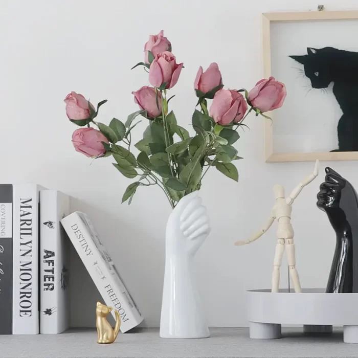 White Ceramic Hand Vase – Modern Art Hand-Shaped Bud Vase for Dried Flowers & Tabletop Decor - Image 3