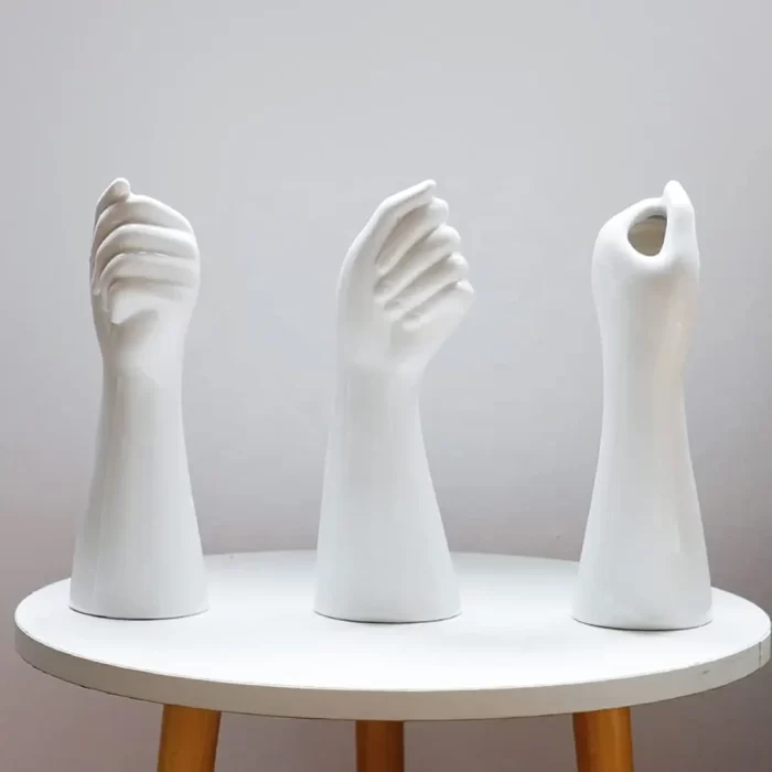 White Ceramic Hand Vase – Modern Art Hand-Shaped Bud Vase for Dried Flowers & Tabletop Decor - Image 7