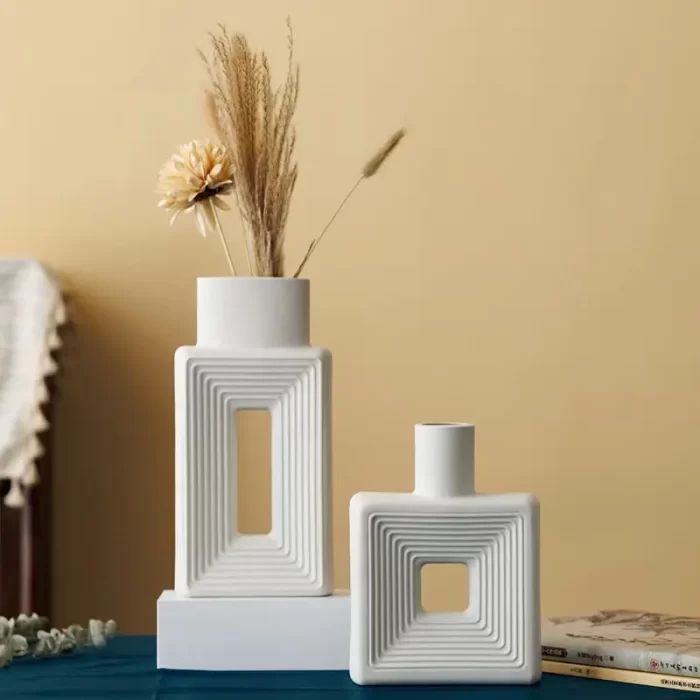 Modern Square Hollow Ceramic Vase – Minimalist Nordic Boho Style for Living Room, Shelf, Table, and Wedding Decor - Image 10