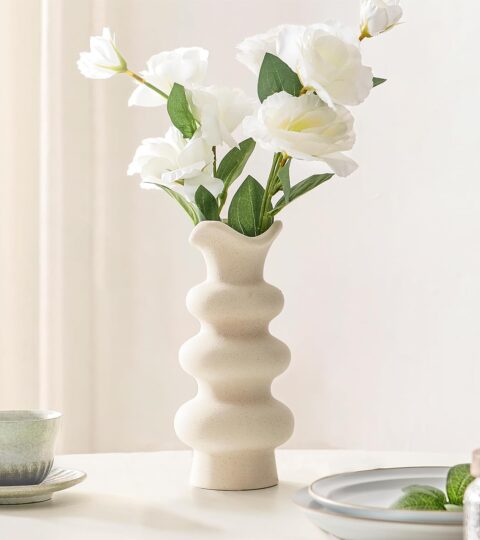 Rippled Ceramic Vase – Modern Nordic Wavy Edge Flower Vase for Minimalist & Boho Home Decor