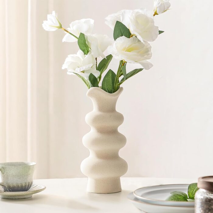 Rippled Ceramic Vase – Modern Nordic Wavy Edge Flower Vase for Minimalist & Boho Home Decor