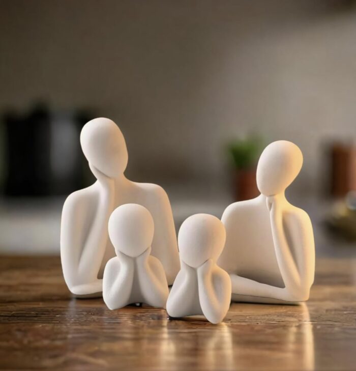 Home Decor Abstract Family Statue Set – Modern White Ceramic Figurines for Interior Decoration (Set of 4)